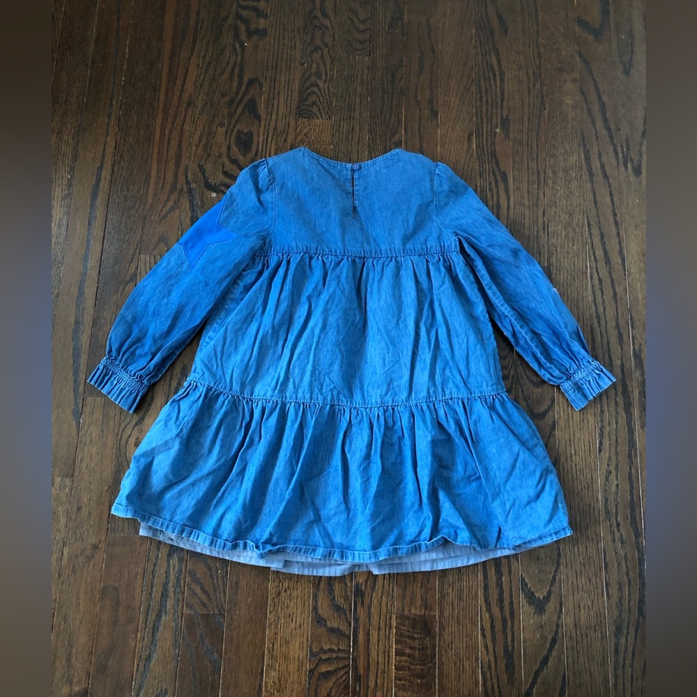 Mini Boden Girls 7-8 Denim Long-Sleeved A-Line Knee-Length Star Applique Dress - Picture 11 of 13
